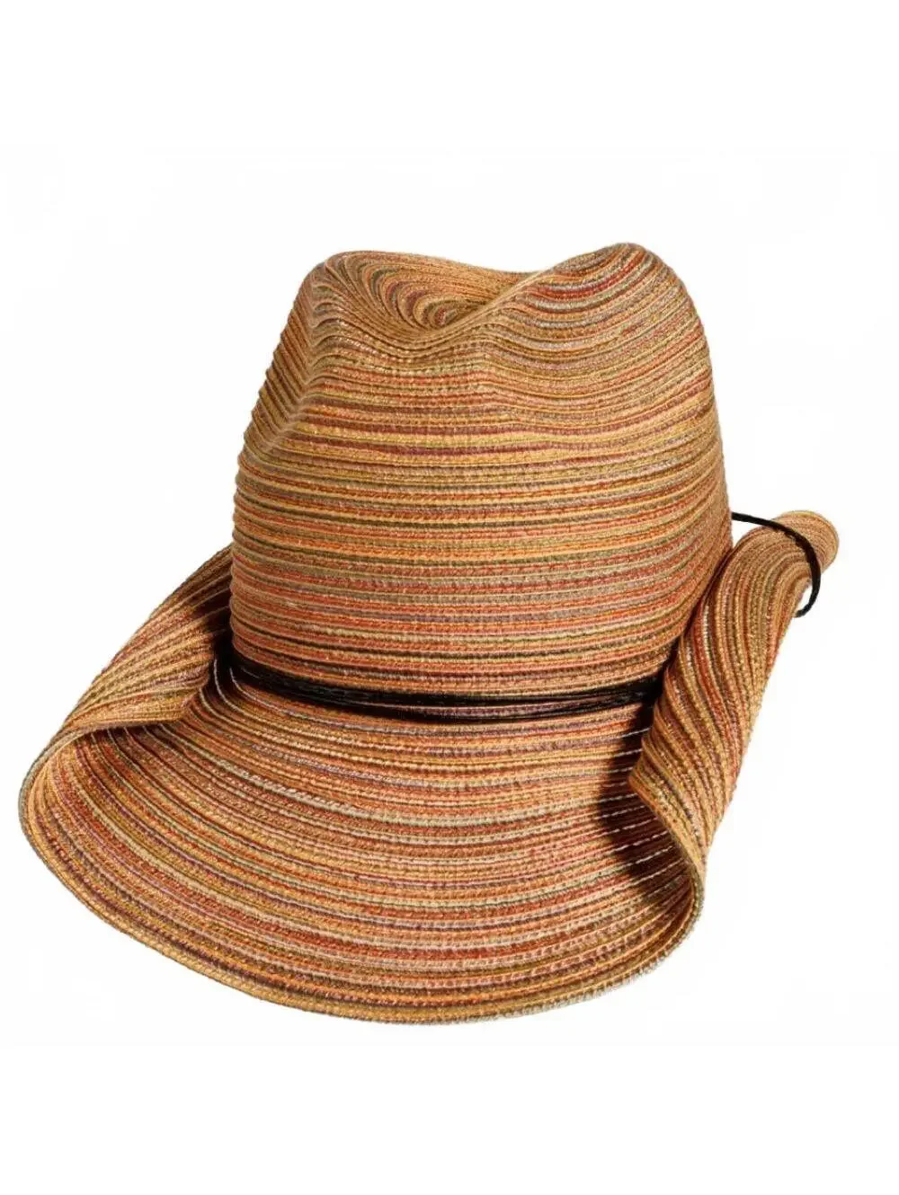 Scala Brown Rolled Brim Western Boho Hat Leather band Rustic Earth Tones Beach